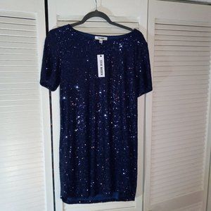 Steve Madden navy blue sequin short sleeve dress medium
